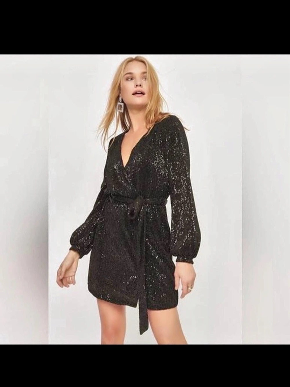 Dynamite Black Sequin Wrap Mini Dress Black P/S